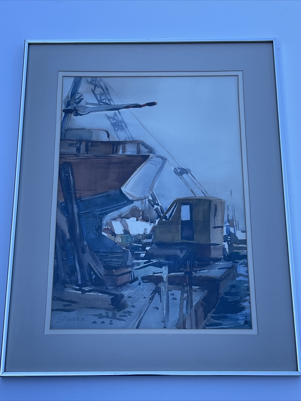 AMERICAN REGIONALISM PAINTING IMPRESSIONISM INDUSTRIAL NAUTICAL COASTAL FOG BOAT