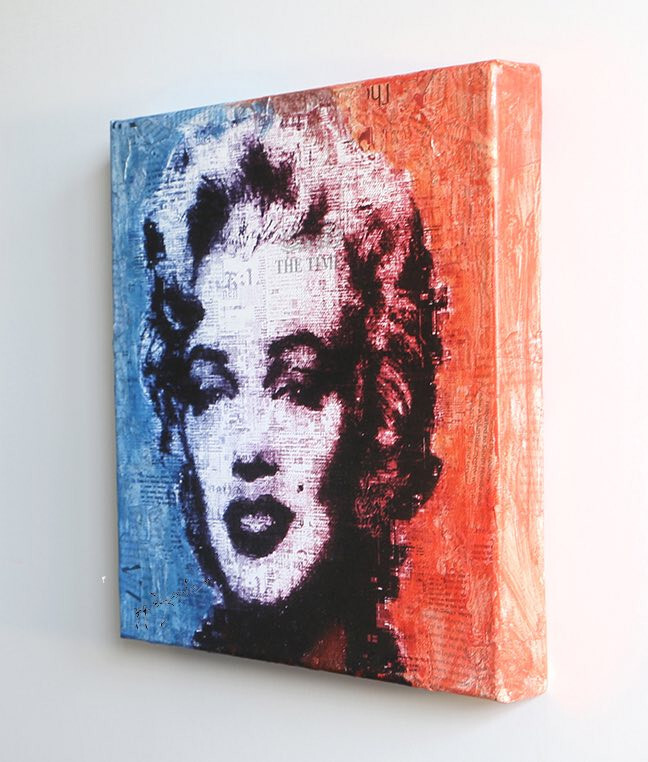 Marilyn Beauty – Portrait, Pop Art, Original Painting oil, collage on canvas