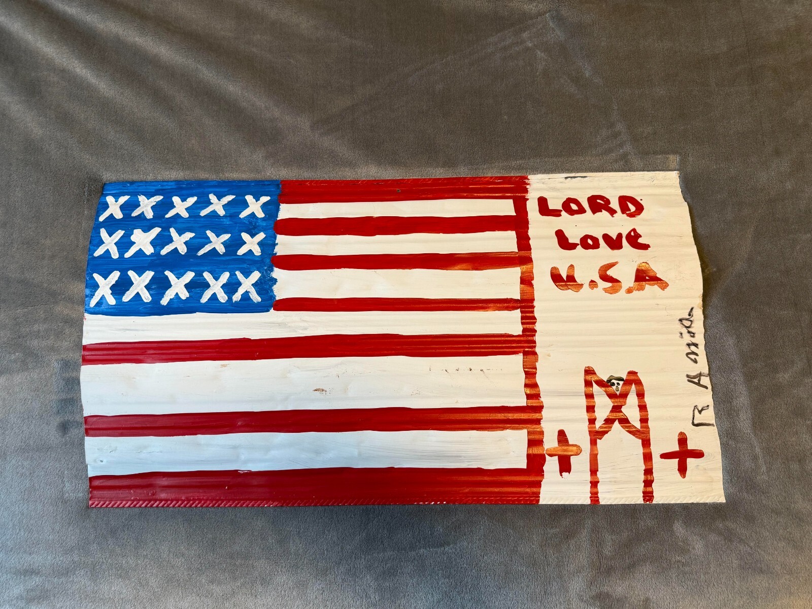 R.A. Miller Signed American Flag Folk Art Sculpture Outsider Art Georgia America