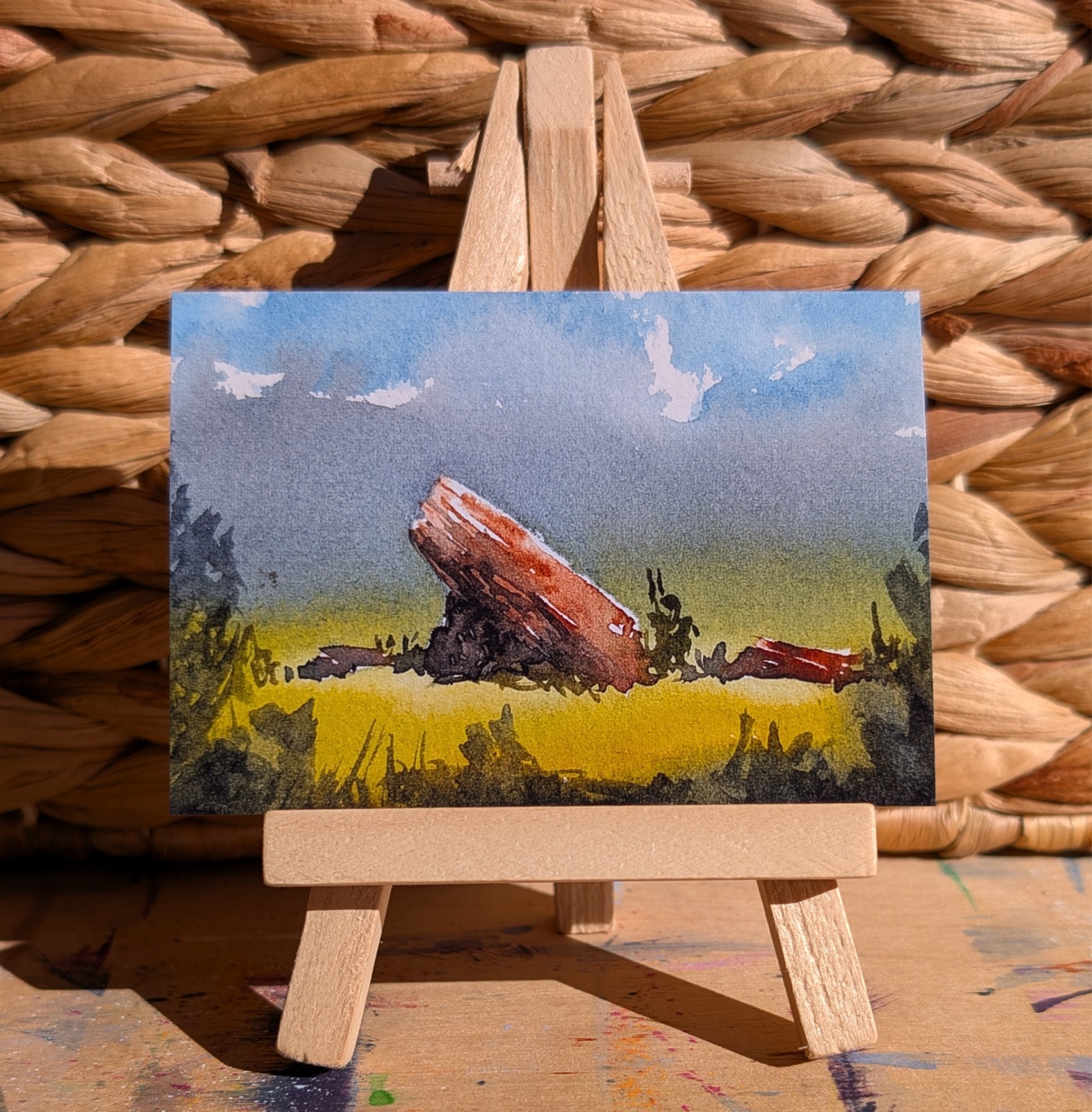 ACEO Print, Red Rocks Rainy Green Summer Landscape, 2.5″ x 3.5″