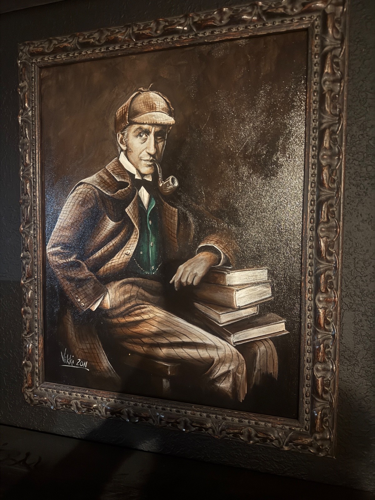 Original Framed Art Painting SHERLOCK HOLMES Artist Vikki Victoria North 2011