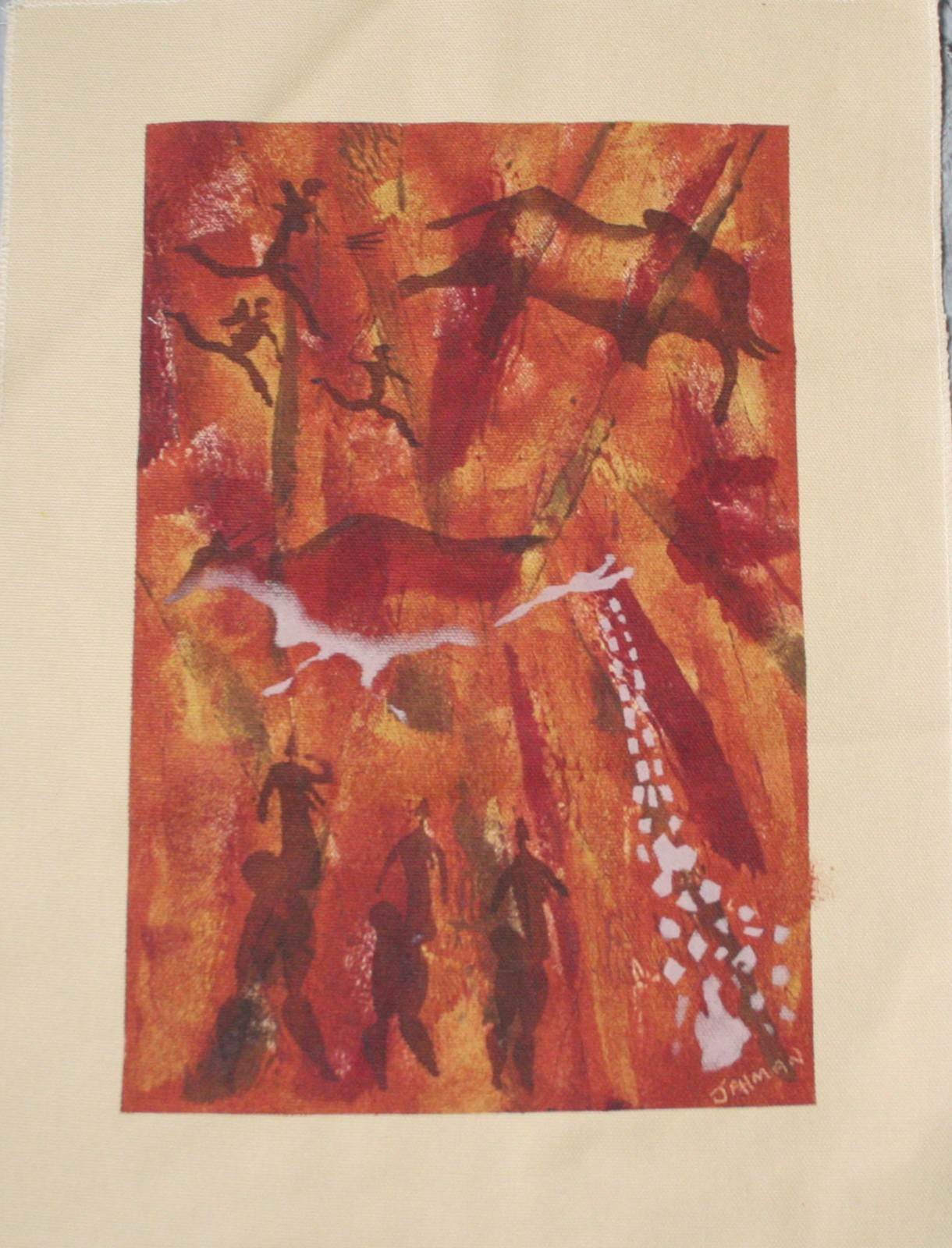 Bushman Painting African San/Female Hunter Warriors & Males Rock Art Jahman 19″