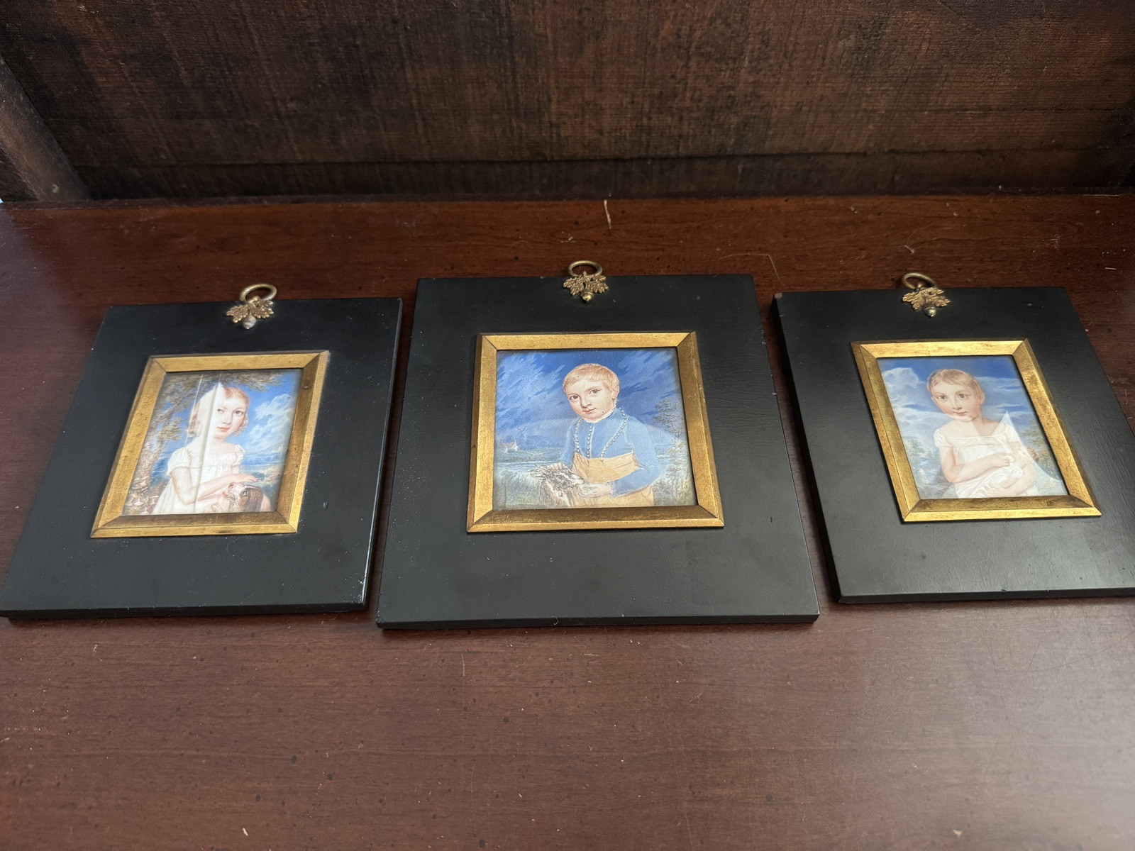 Antique Early 19th C Fine Miniature Portraits Pearson Family Children Pets Dolls