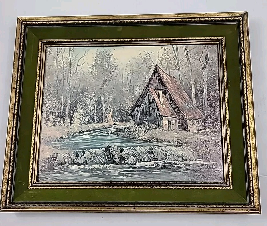 “Hansel & Gretel” Cabin in the Woods-Framed-REAL HANDPAINTED ARTWORK FRM 1940’s