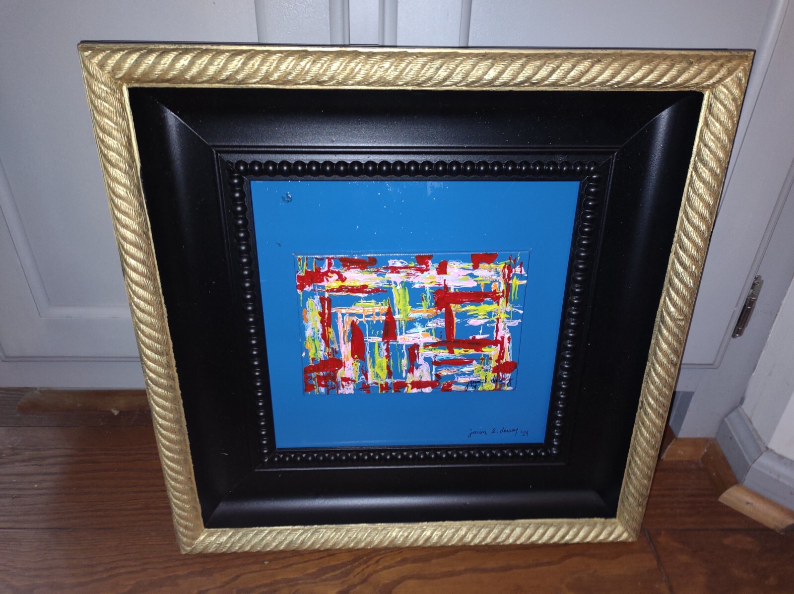 Large Framed Signed Modern Art Abstract Acrylic Painting w/COA Multi Color