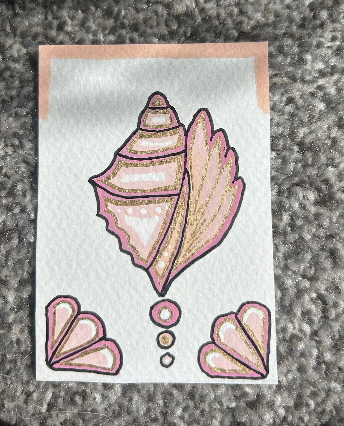 ACEO Geometric Conch Shell Seashell 2.5”x3.5” Acrylic Painting on Paper by Anna