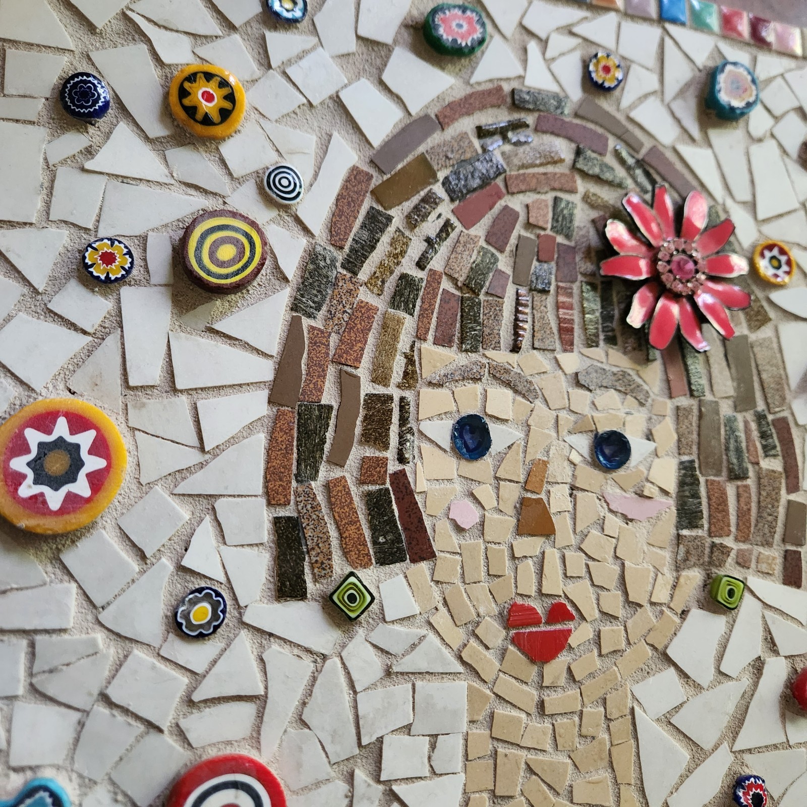 13×13″ Handmade Mosaic Portrait Wall Art, Colorful Folk Art Woman Tile Panel
