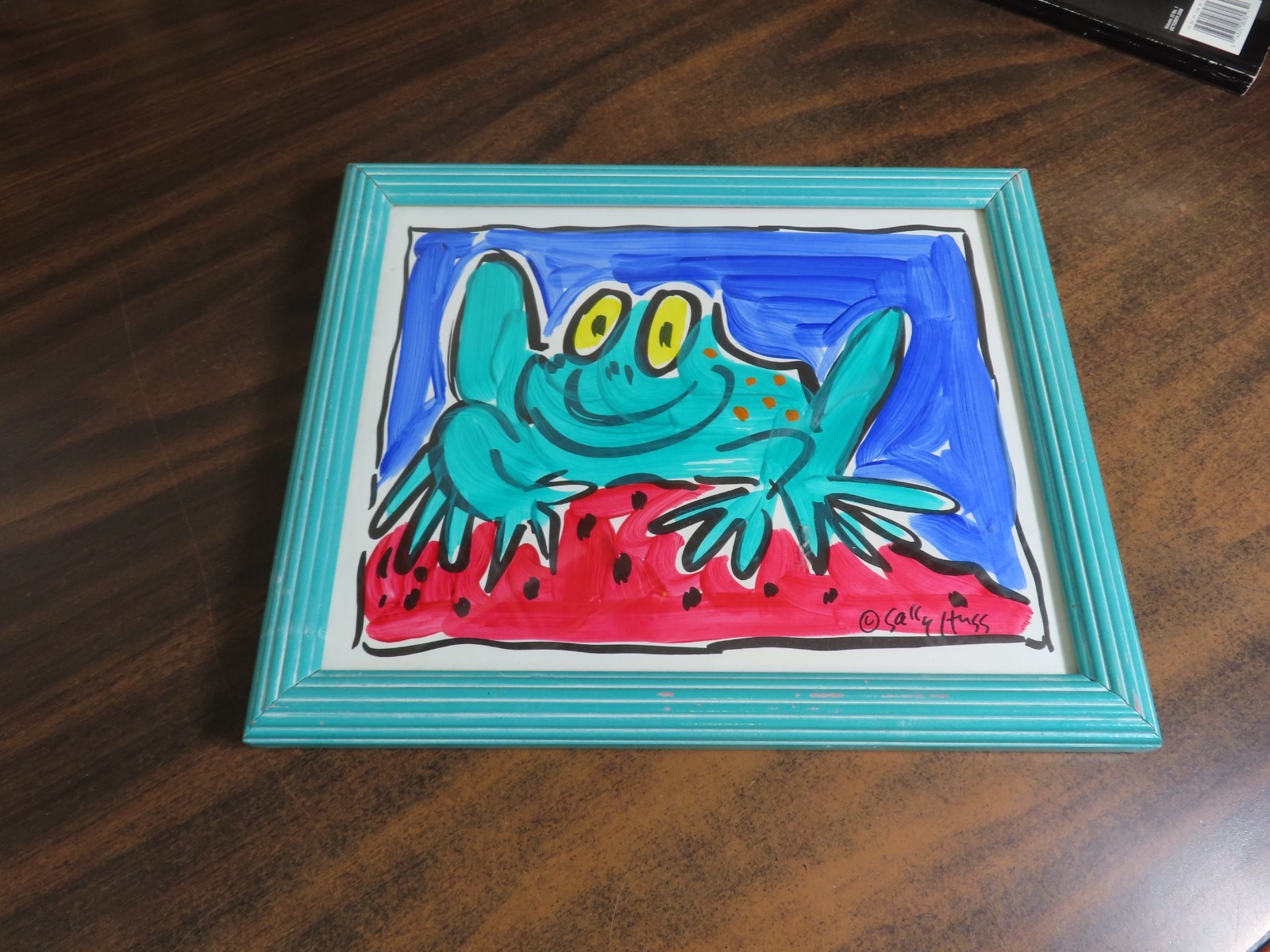 FROG Painting Sally Huss Framed 11.25″ x 9.25″ Inches
