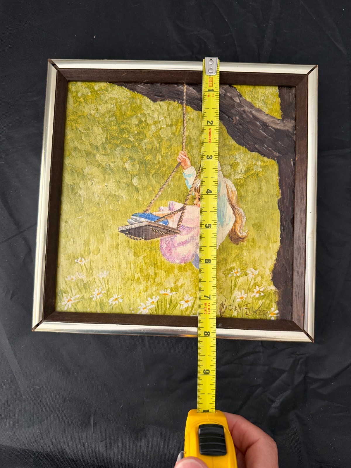 Vintage Miriam Ecker (b. 1926) Original Oil on Canvas – Girl On A Swing