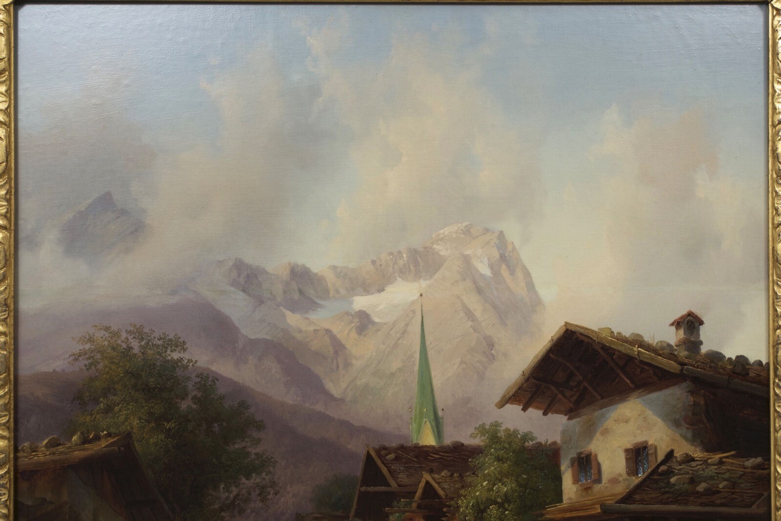 German Landscape Painting «An Alpine Village” by Joseph Heinrich Marr