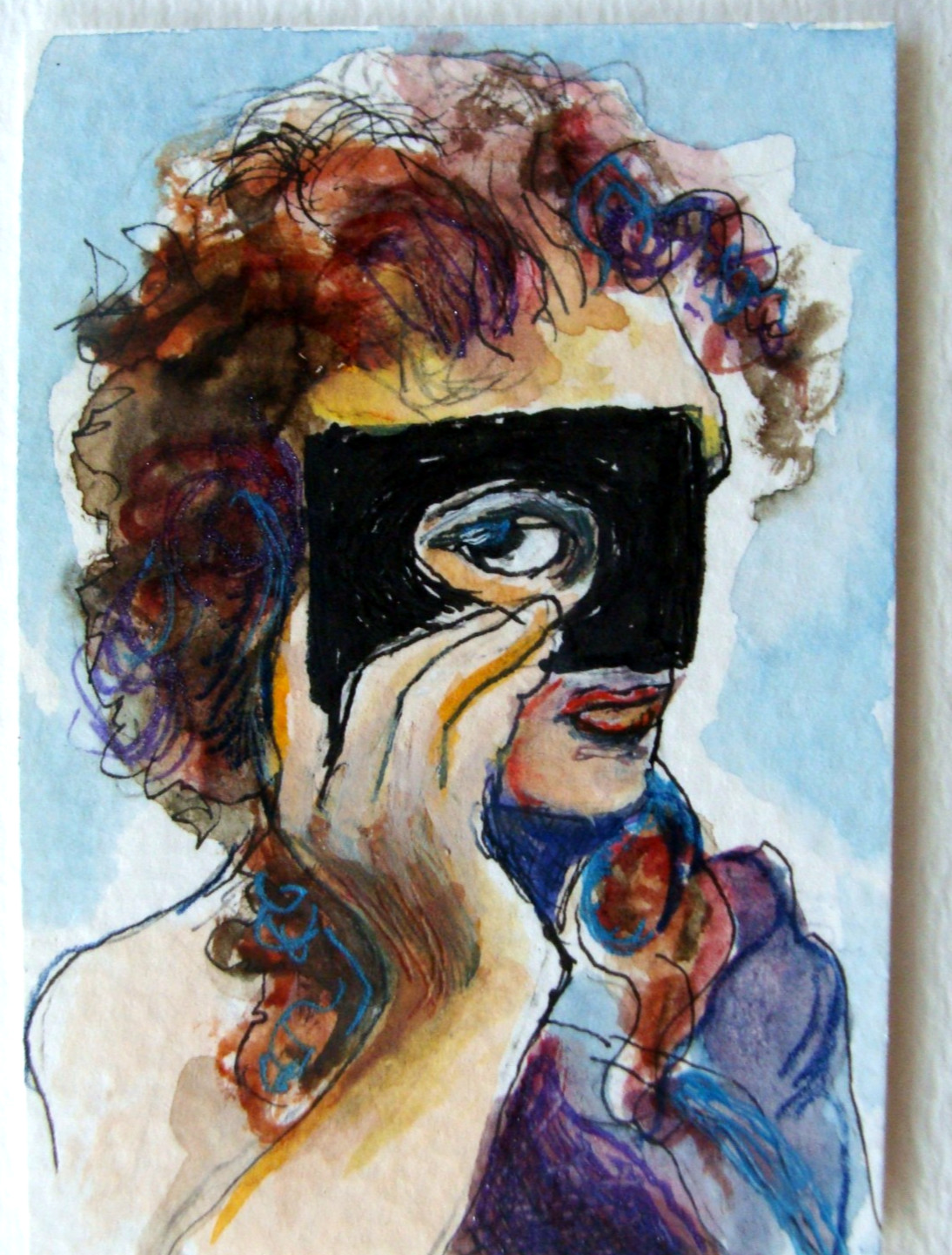 Original watercolor and ink painting on paper ACEO art The Psychic Tarrantts