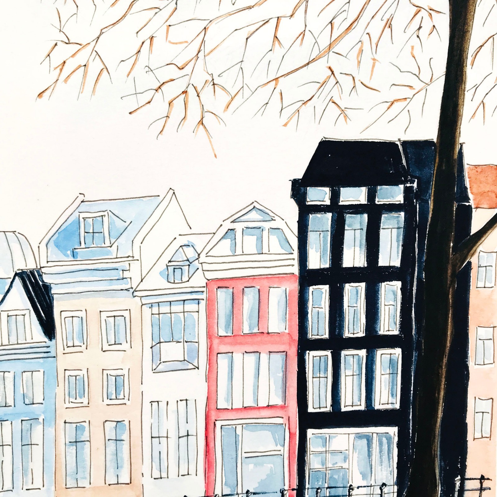 Amsterdam Original Art Netherlands Painting Watercolor Cityscape Art 12 x 12″