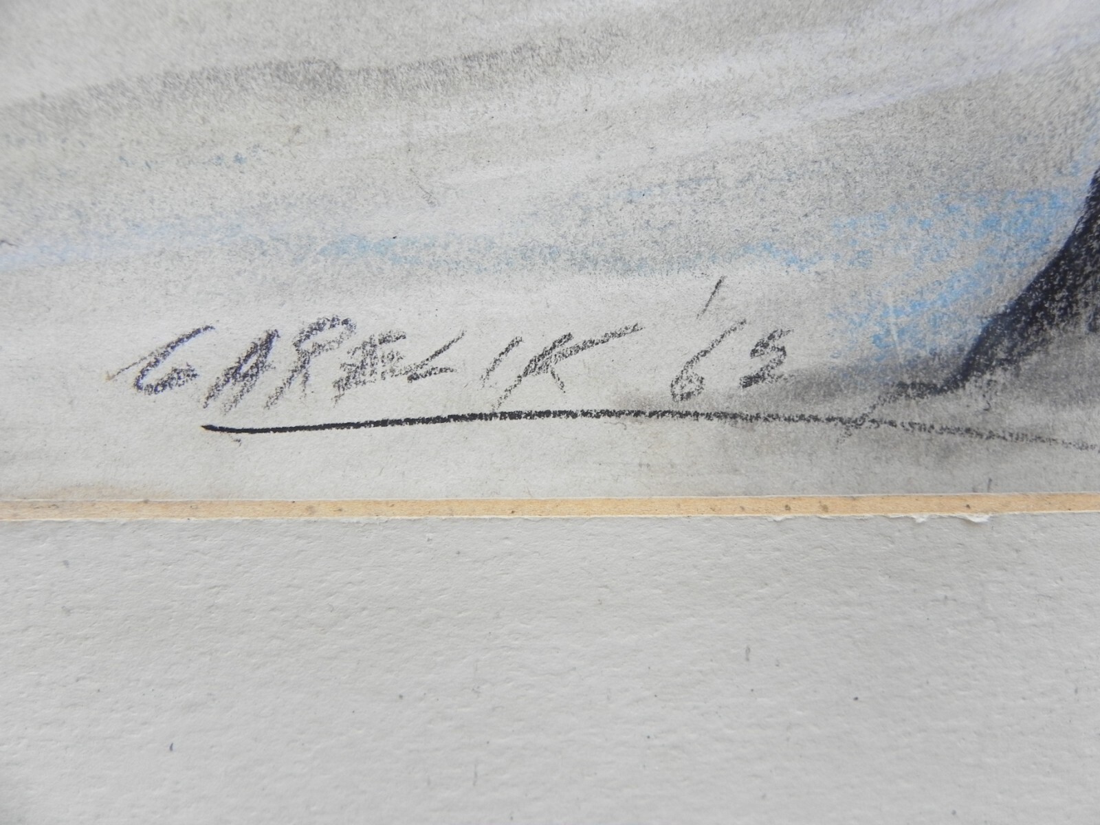 Pastel painting 1965 hockey players on the ice in a park setting signed Garelik