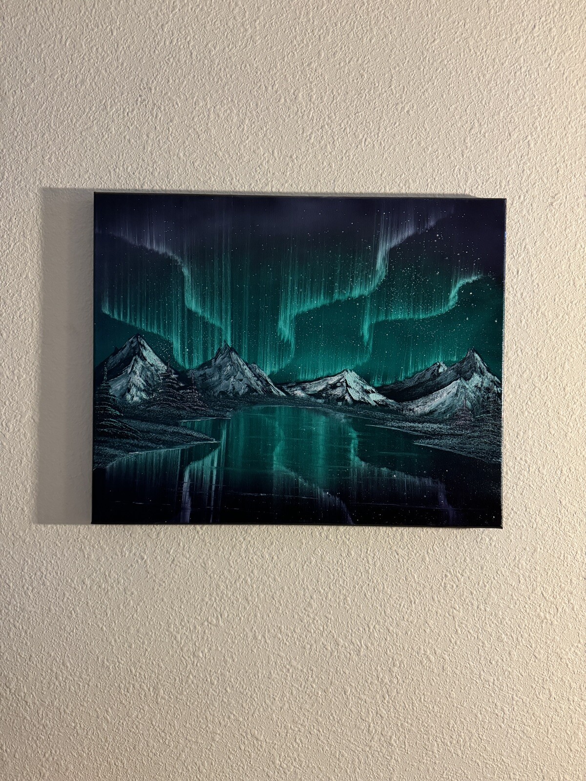 Green And Purple Northern Lights Oil Painting On Canvas 16x20in