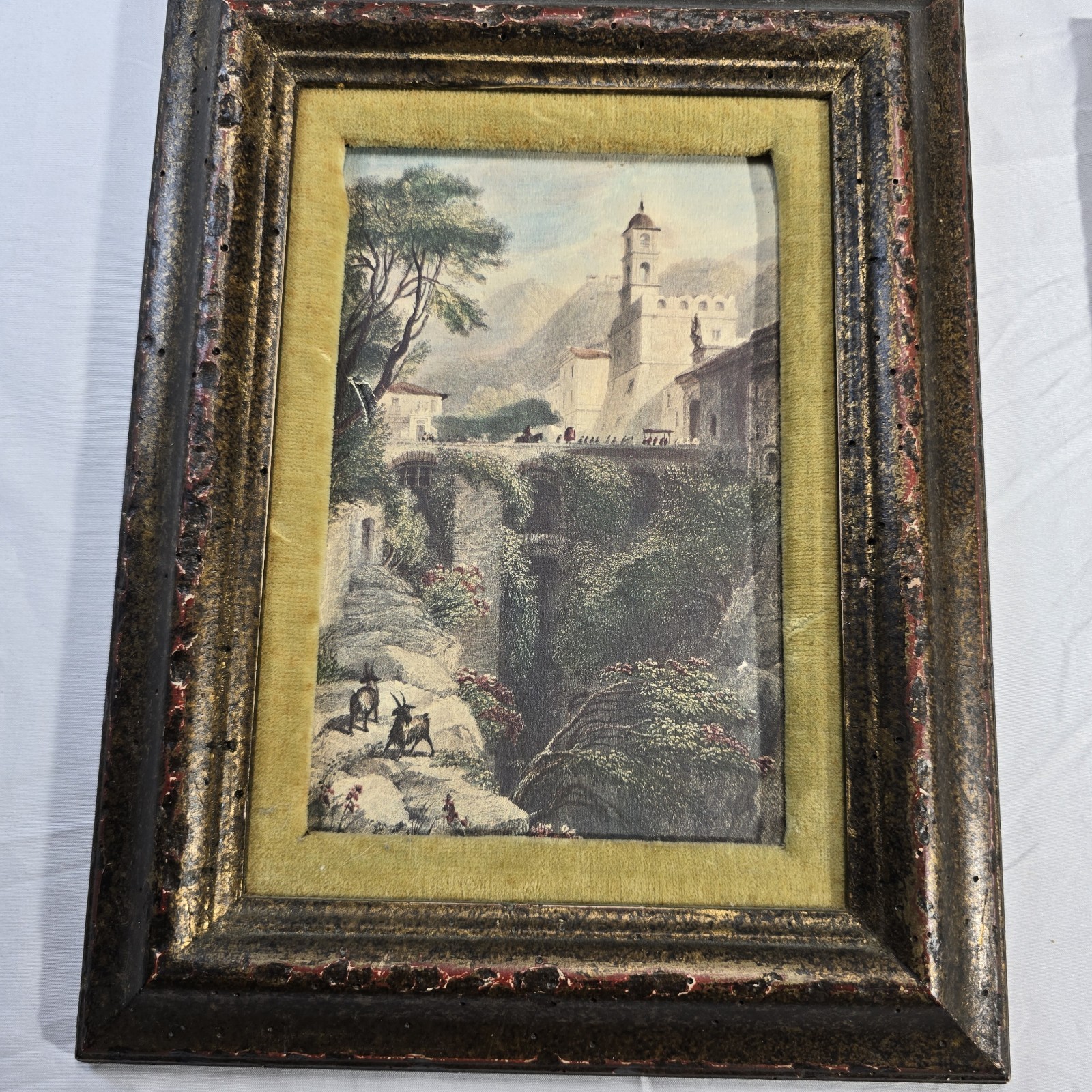 19th Century Hand Painted Litho Watercolors Framed