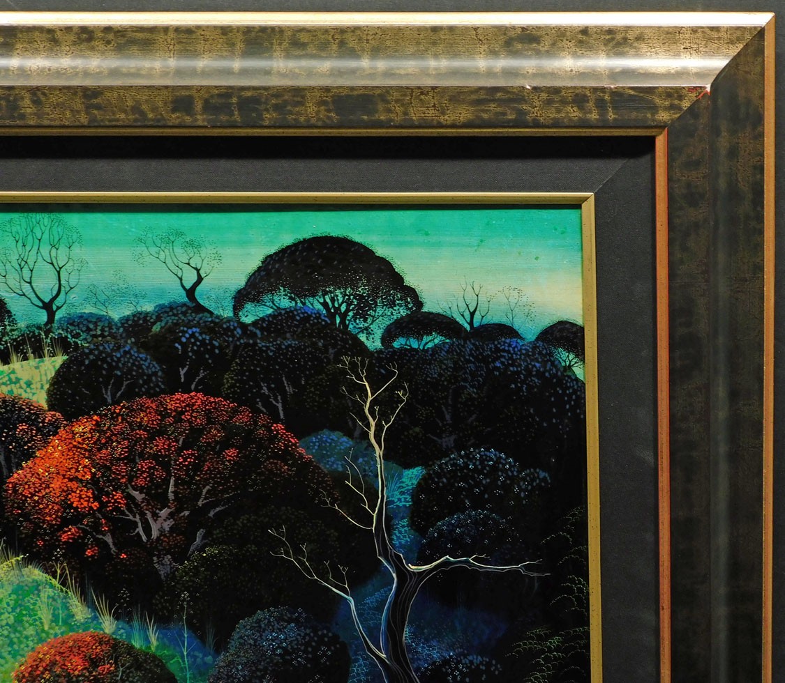 Eyvind Earle «Holly Covered Hills» Hand Signed Original Oil on Panel framed
