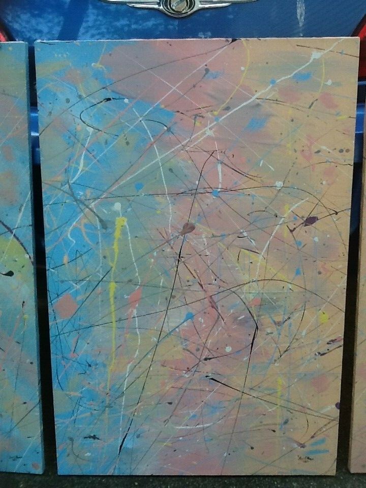 Triple Original Abstract – Mid Century Modern Style Acrylic Painting 1987 Lori