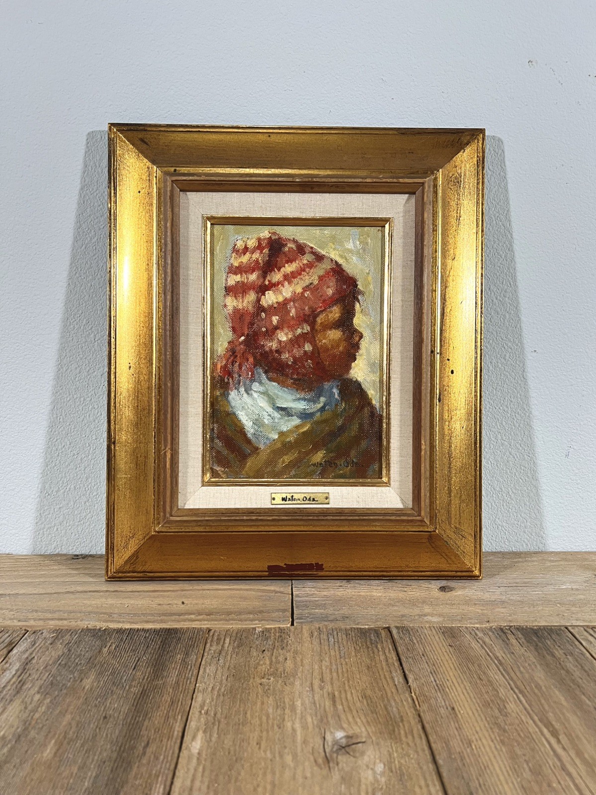 1960s Japanese Vintage Midcentury Child Portrait Oil Painting Antique Painting