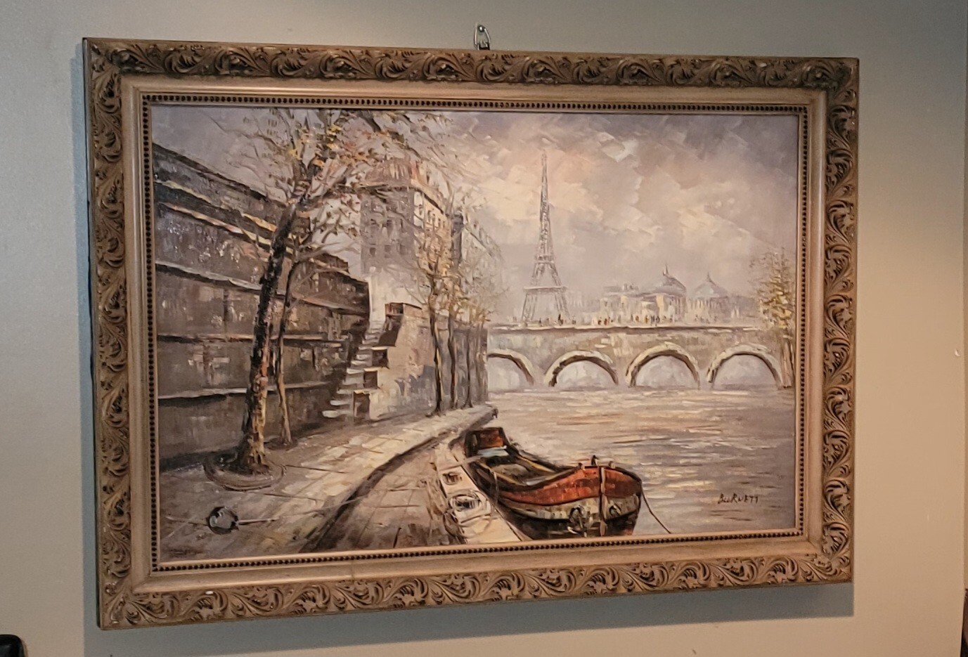 VINTAGE FRENCH SCENERY OF Parir Eiffel TOWER OIL ON CANVAS PAINTING SIGNED O