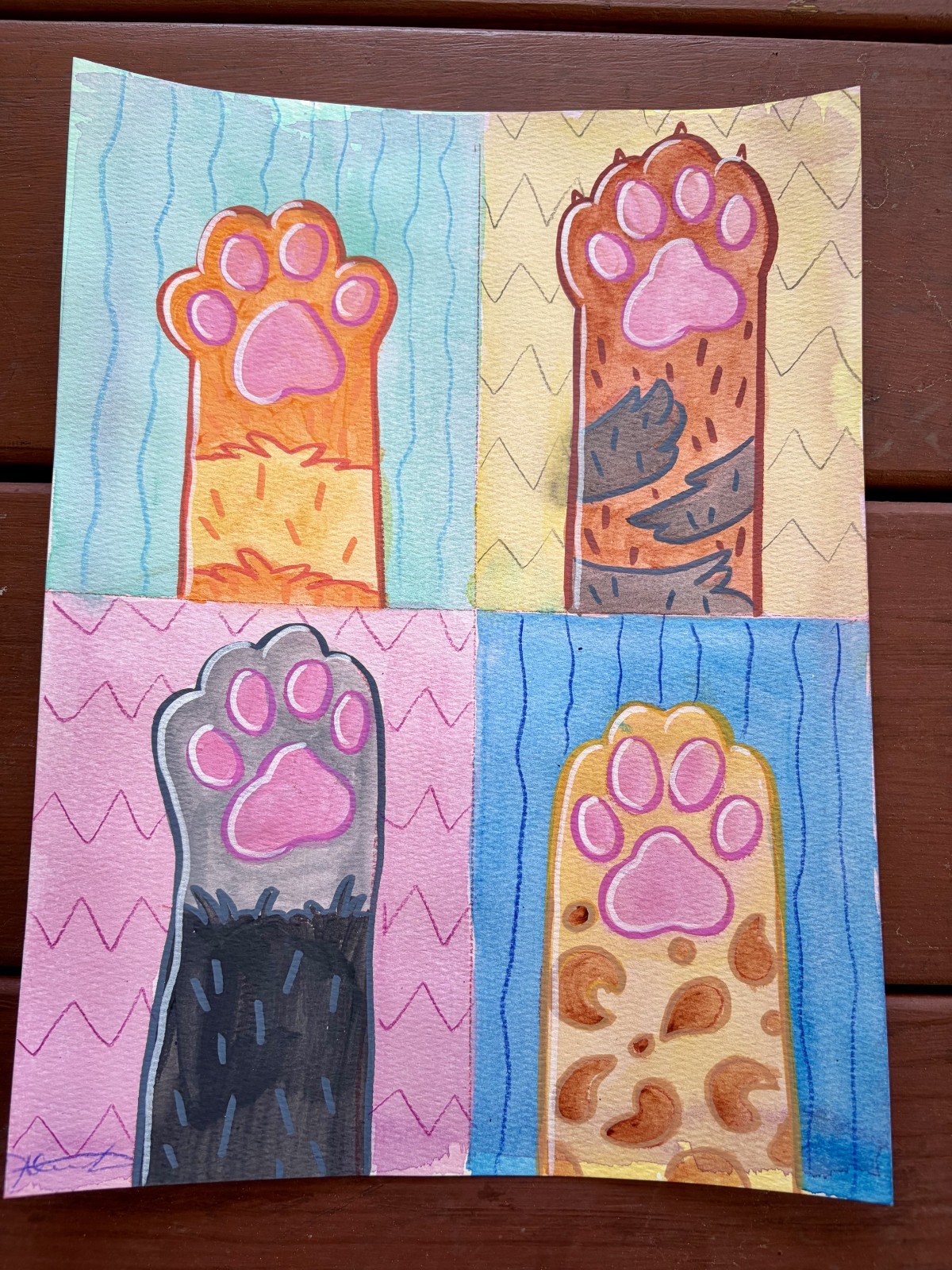 Original Toe Beans Painting By Alannah Dyer- Acrylic 9×12 in. Trendy Cat Art