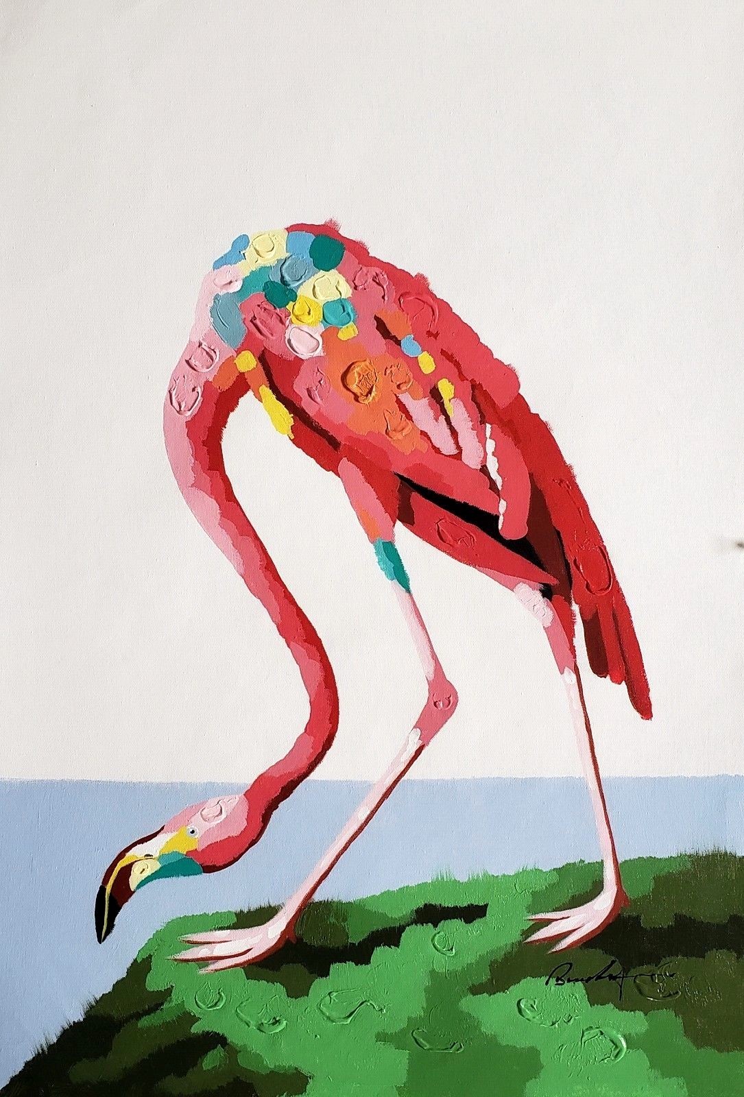 Flamingo 24×36 Hand painted on Giclee Canvas