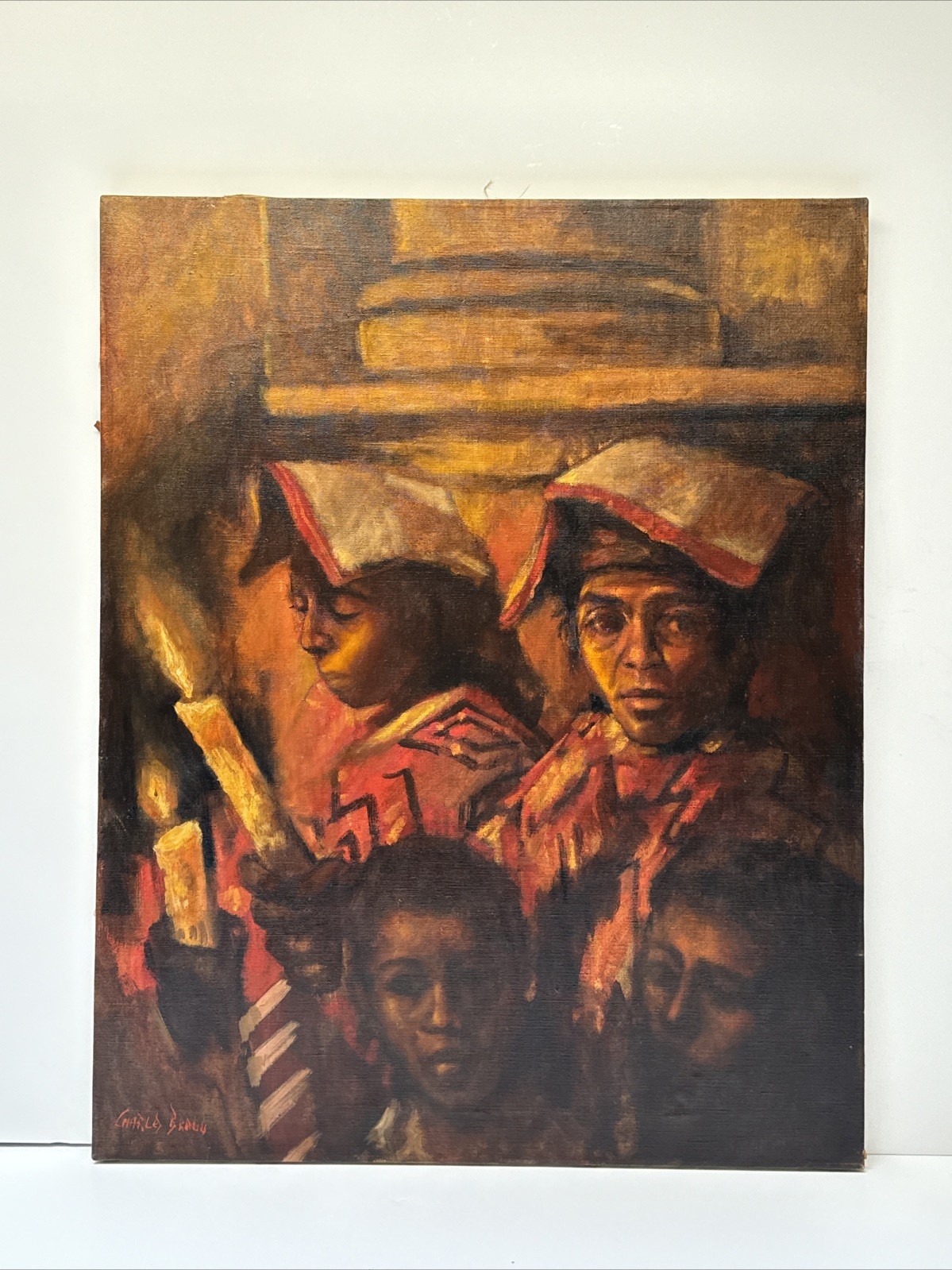 Charles Bragg Painting Original Oil 1960’s Portrait Peru Peruvian Woman Family
