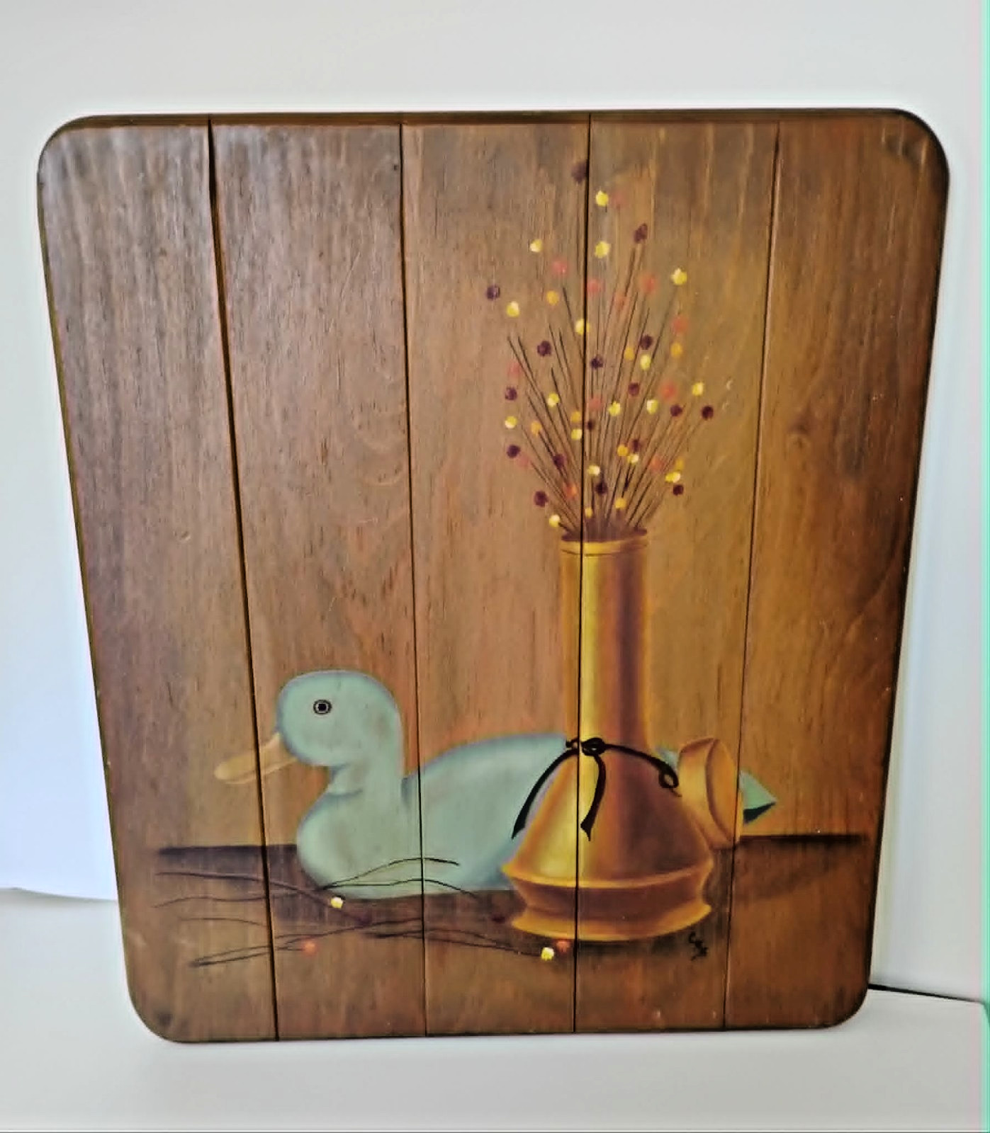 Vintage Handmade Signed Duck Decoy Handpainted Slatted Wood Hanging Countrycore