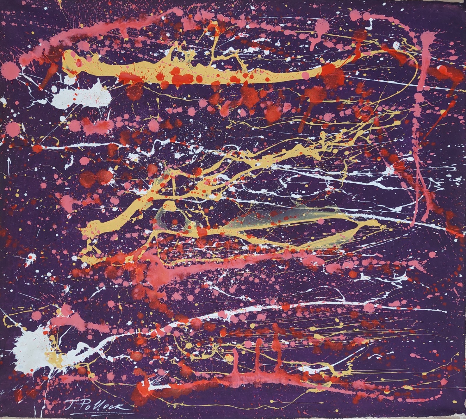 Jackson Pollock Signed Abstract Expressionist Oil Painting on Canvas – American