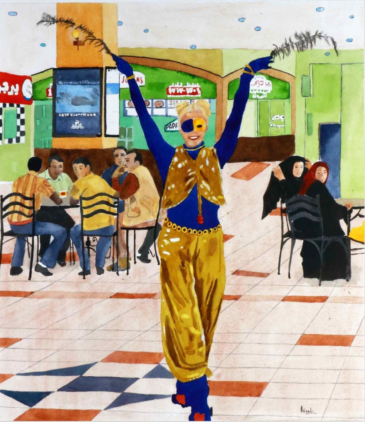 Roller Skate Performer. Watercolour. Own composition. Collectible, Home Decor.