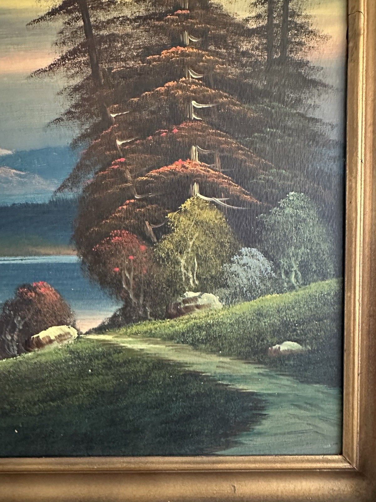 Framed Oregon Original Painting Mountain Sunset Lake Landscape
