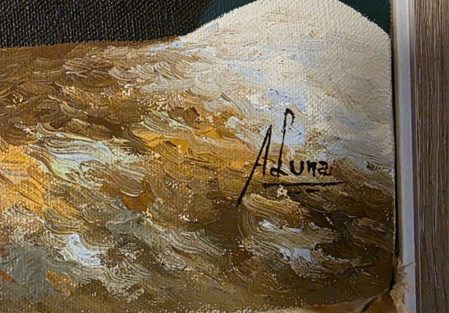 Peruvian Cubism Painting On Canvas Signed A Luna 24″ x 19 1/2″ Flower Shop