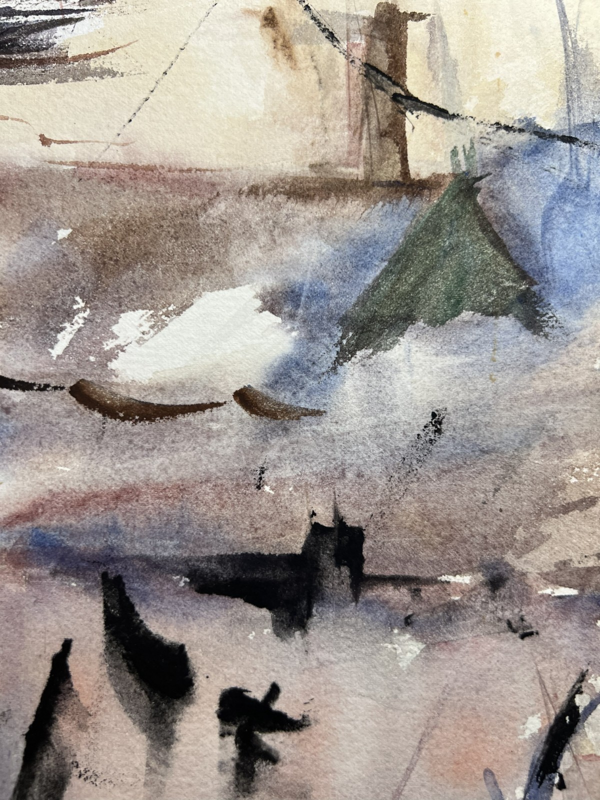 Little Town Landscape–Medium Size Watercolor–Charlotte Hoffman-Mid 20th C NY Art