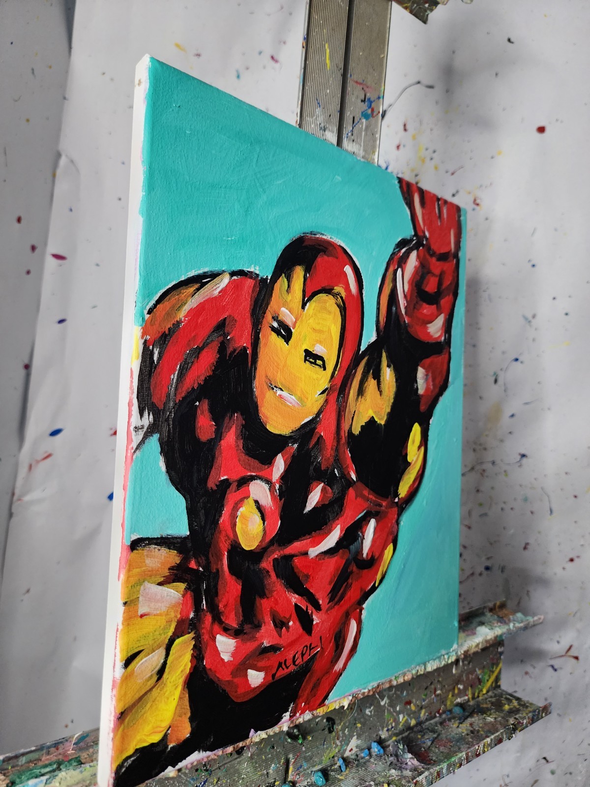 Abstract Expressionism Original Painting Iron Man 14×11 Fine Art Canvas Decor