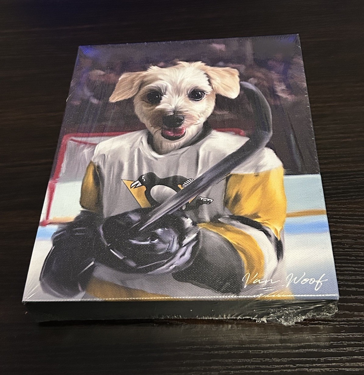 VanWoof Dog Hockey Player Canvas Art 10×8 Pittsburgh Hockey Pet Portrait Decor