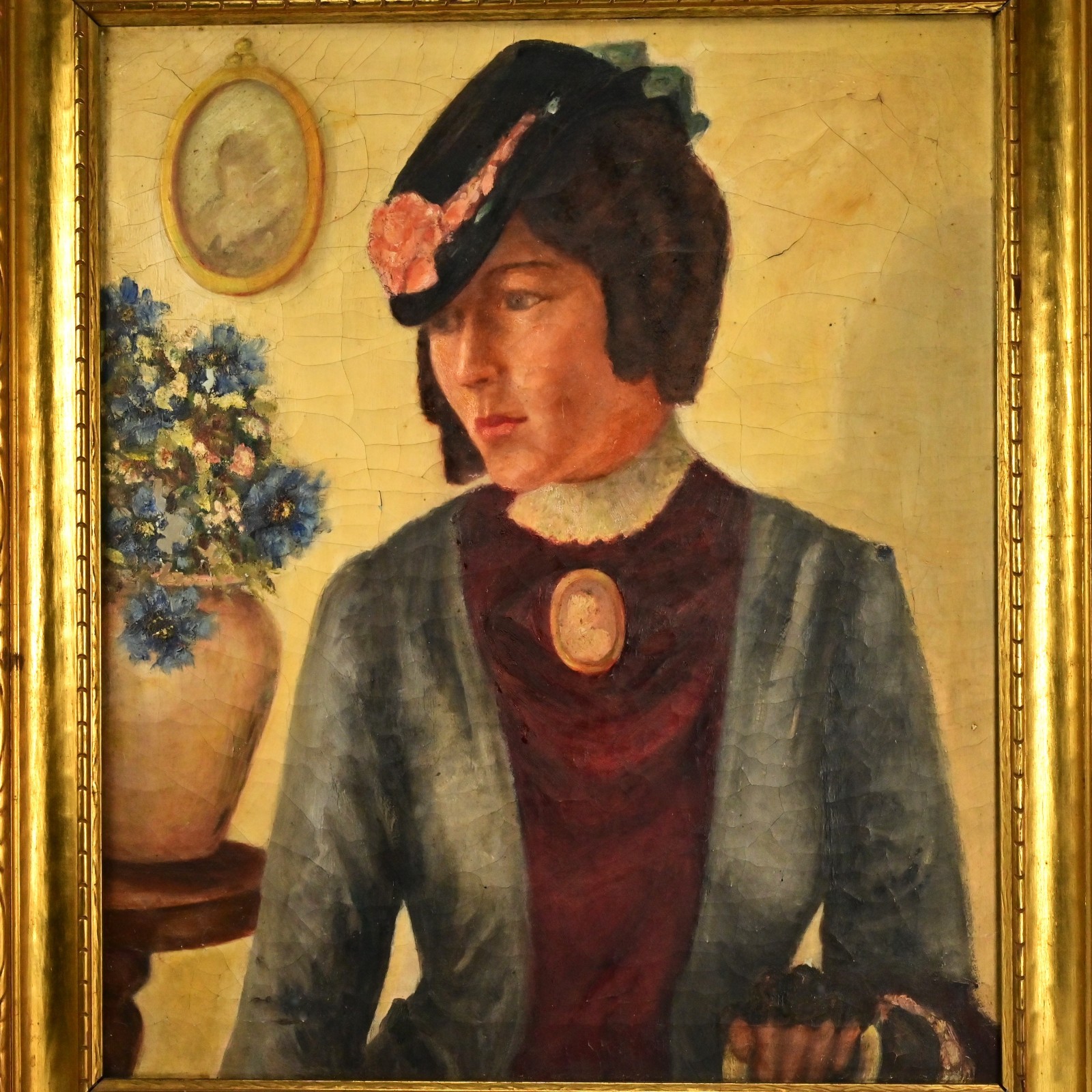 FALCONNET Original Vintage Signed Lady Female Portrait Illustration Oil Painting