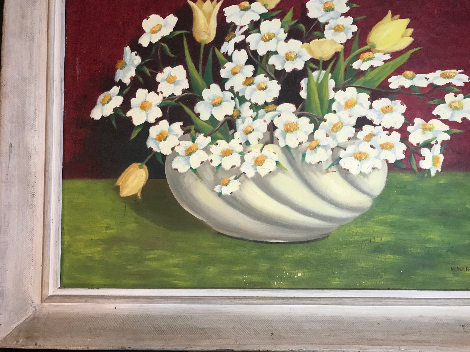 Vintage M Harrison «Still Life With Flowers» Oil Painting- Signed And Framed