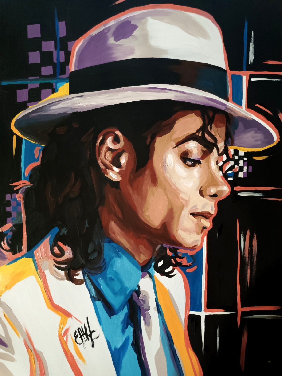 portrait of Michael Jackson, pop art, paper, acrylic, handmade