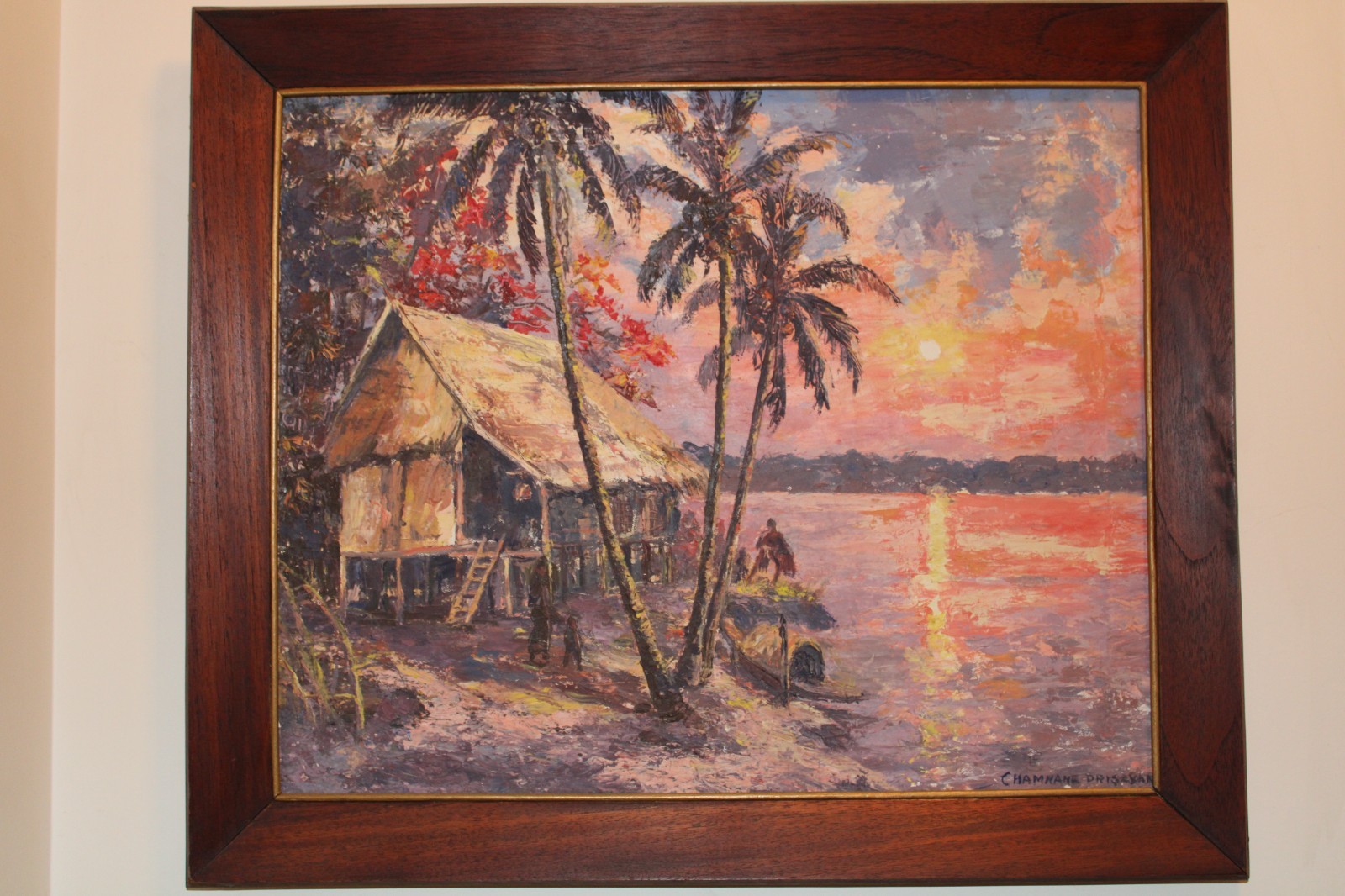 Chamnane Prisayne Oil on Canvas, Mekong River, c. 1971 Mid century, Vietnam