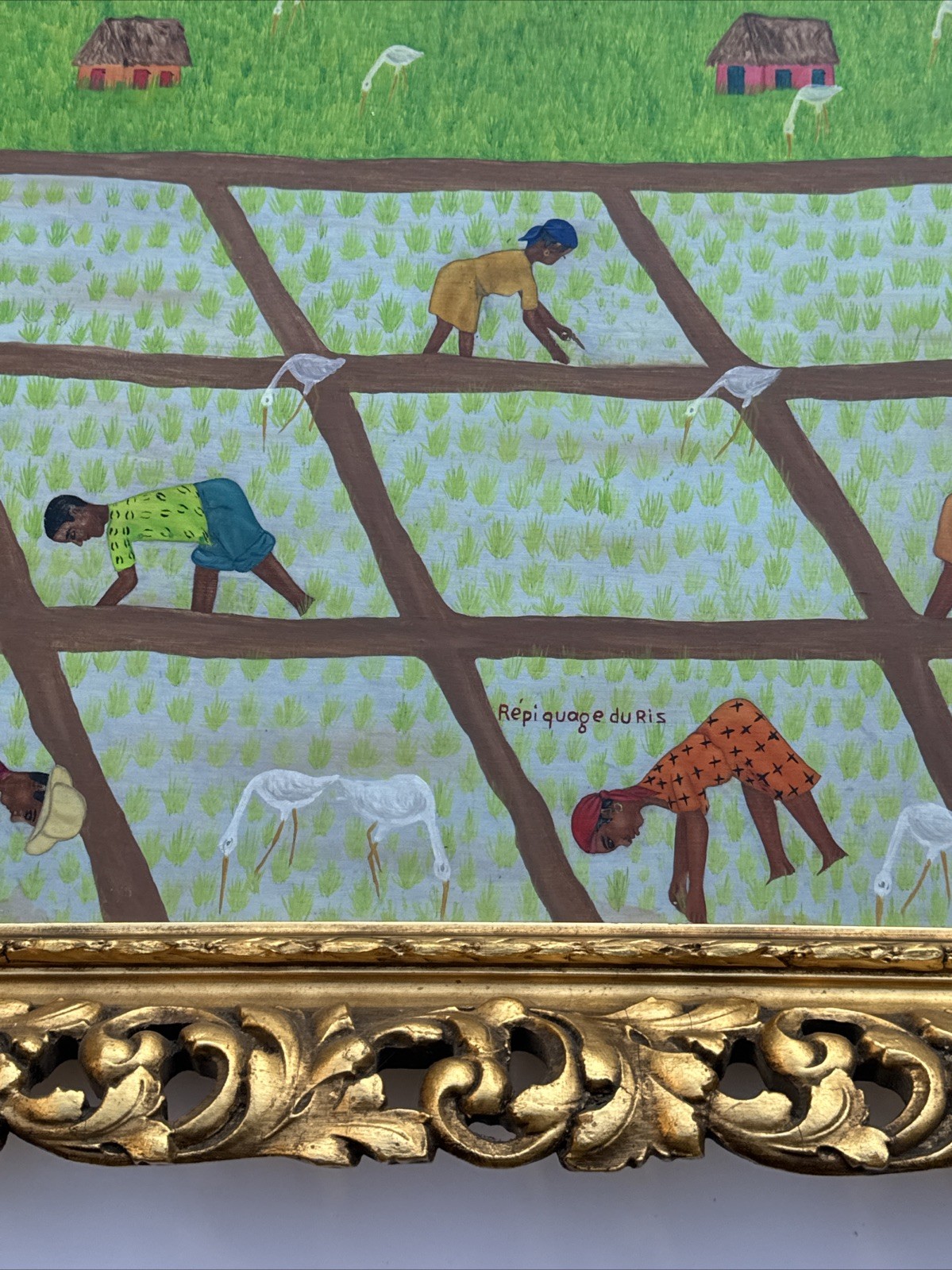 VINTAGE FOLK ART PAINTING FARM FARMING HAITI HAITIAN NAIVE WILNER CROPS PEOPLE