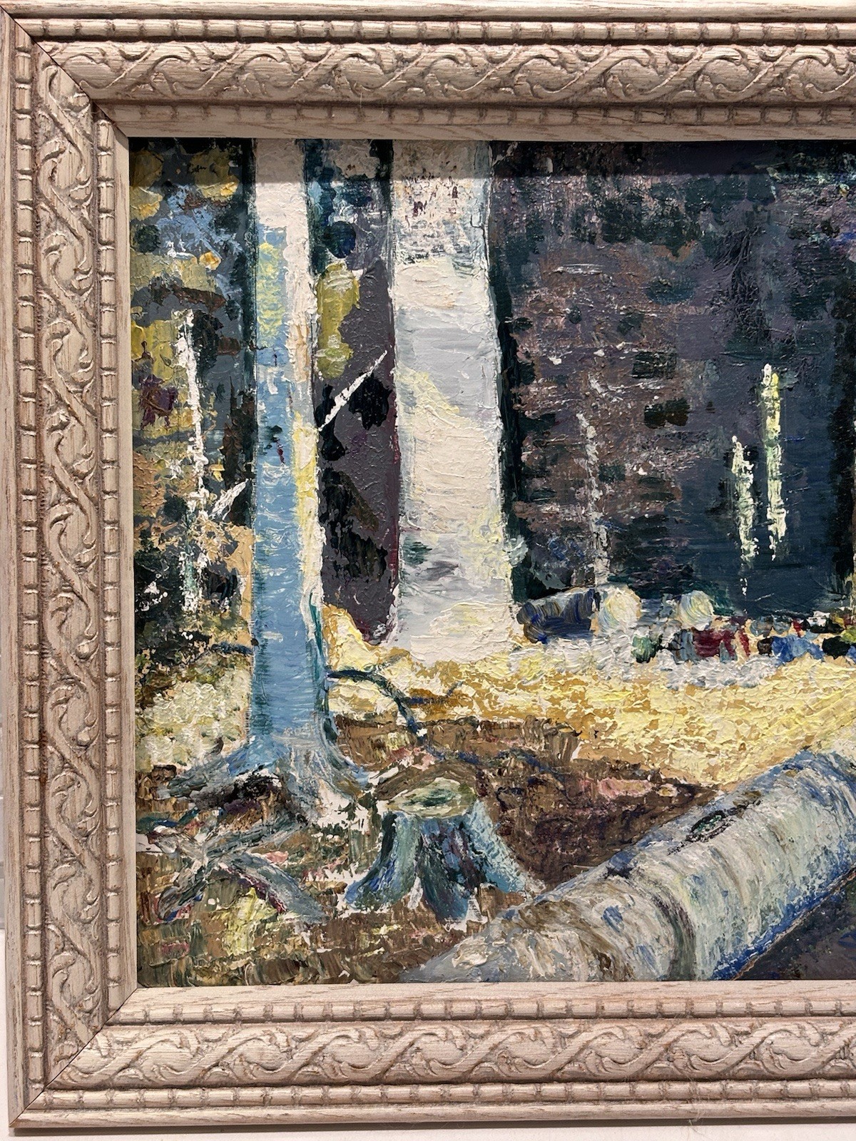 Original Signed Rustic Woodland Framed Painting, Anne Mike, Vintage Art Decor