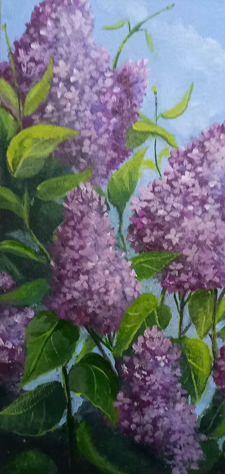 Original Acrylic Painting Landscape with Lilac Flowers Small Wall Art 7 x 9 in