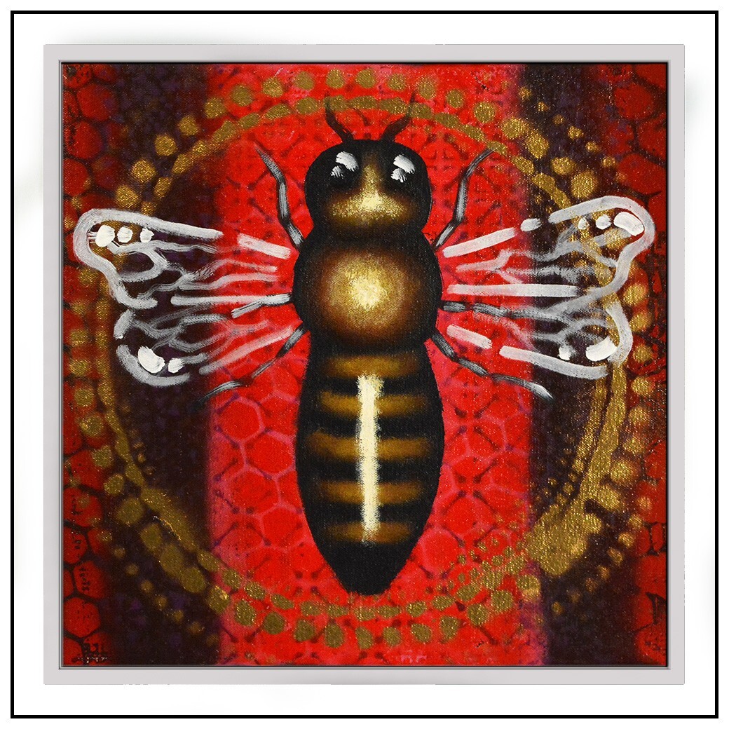 Gus Harper Original Acrylic Painting On Canvas Insect Bee Signed Framed Artwork