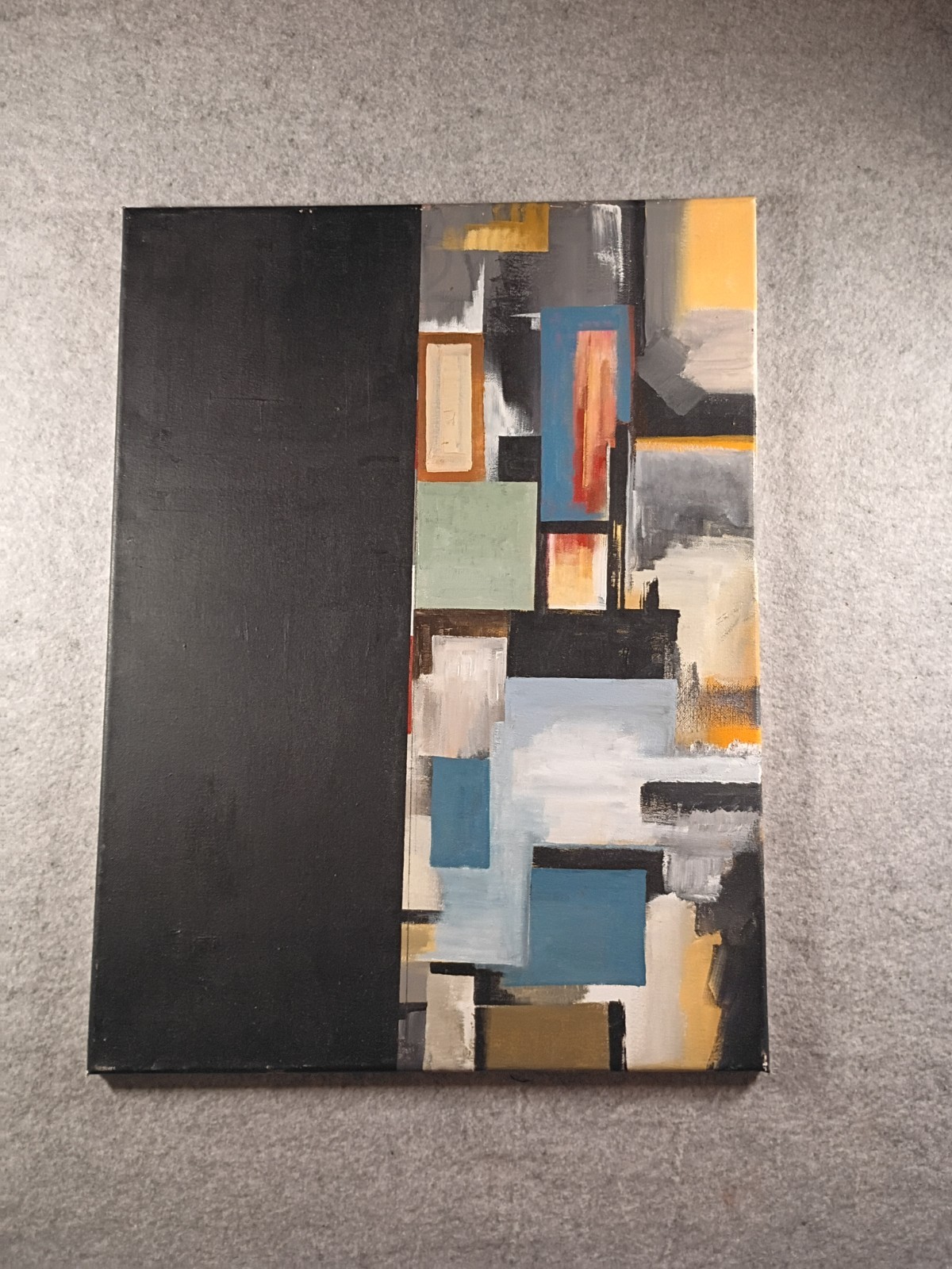 Original Vintage Modern Geometric 80s 90s Acrylic Painting on Canvas 18×24″