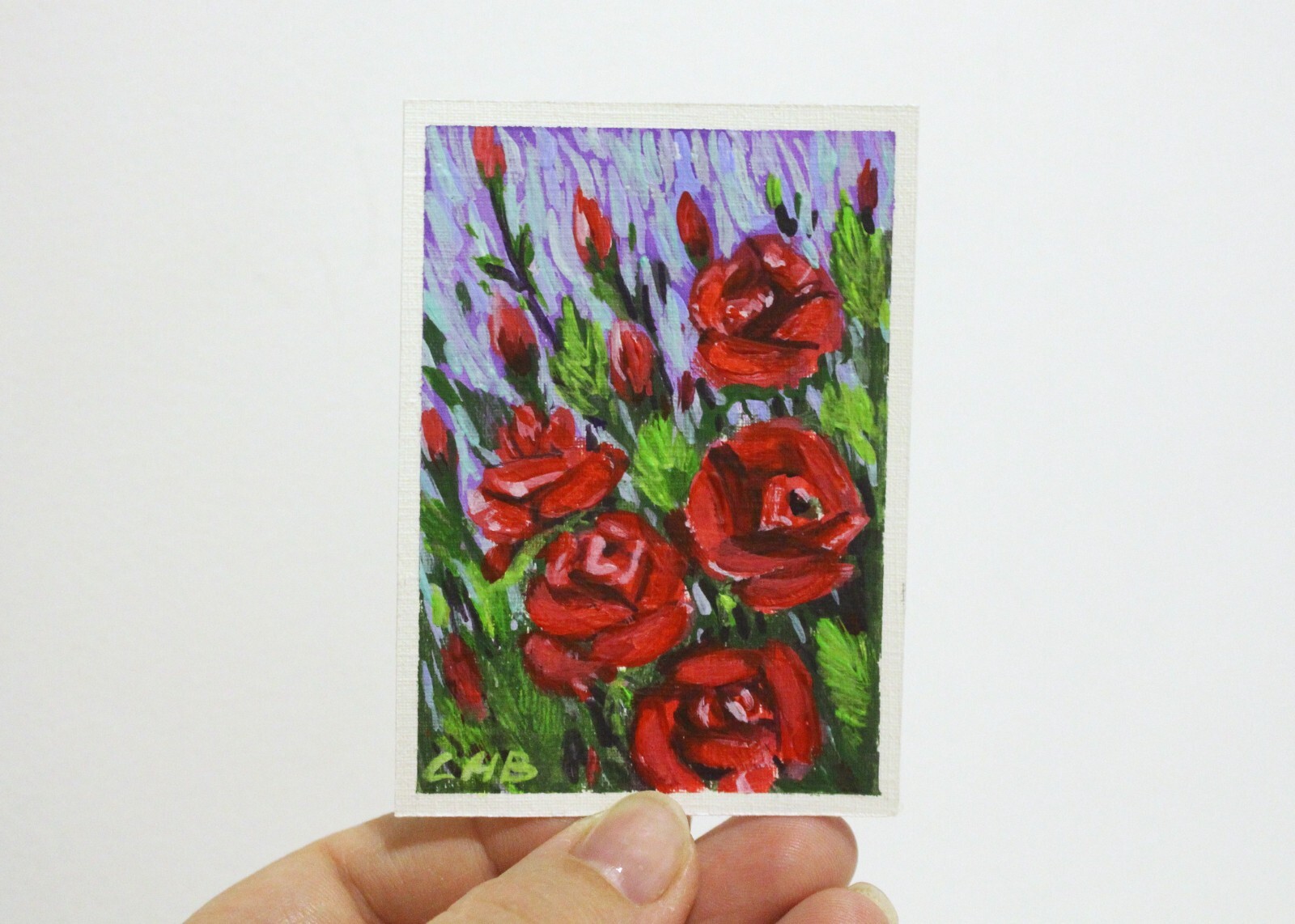 ACEO Original Acrylic Painting Rose Collectible Card 2,5″x3.5″ Miniature Artwork