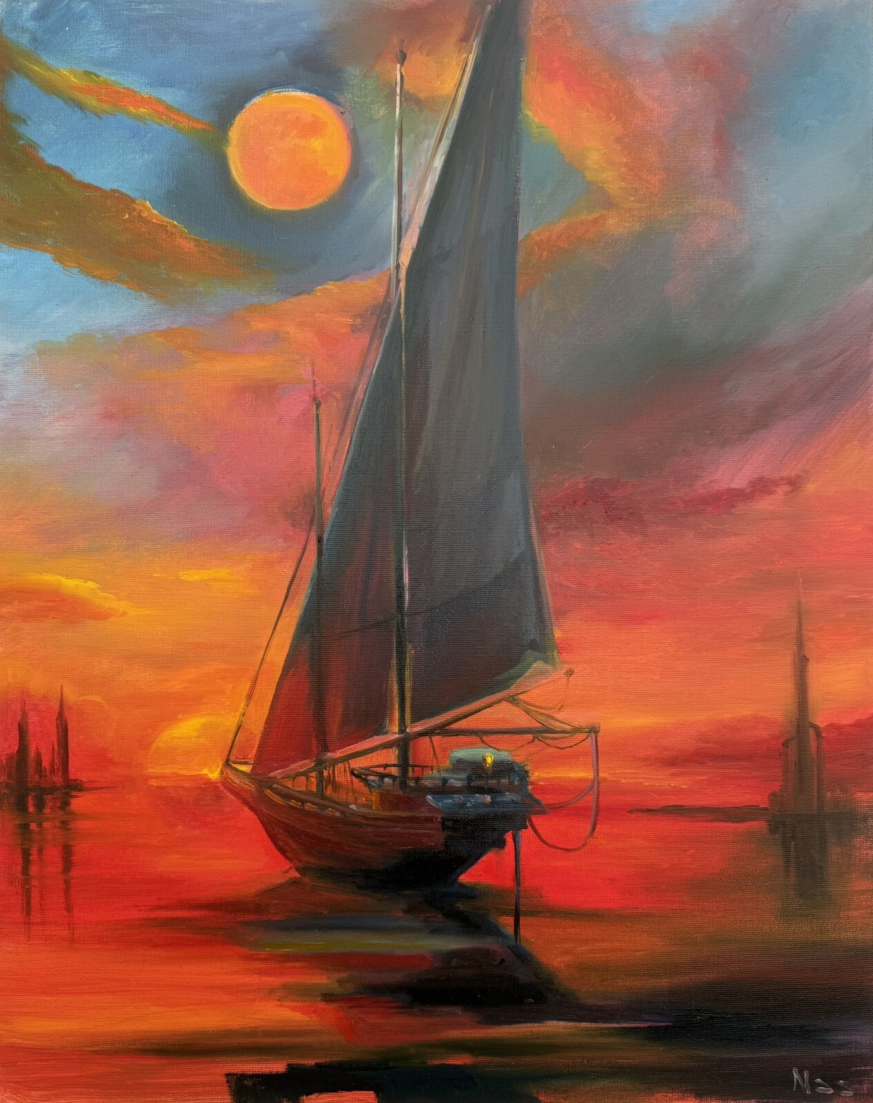 Original painting oil, 16×20 inch, Nautical landscape, Wall Art Decor, Home gift