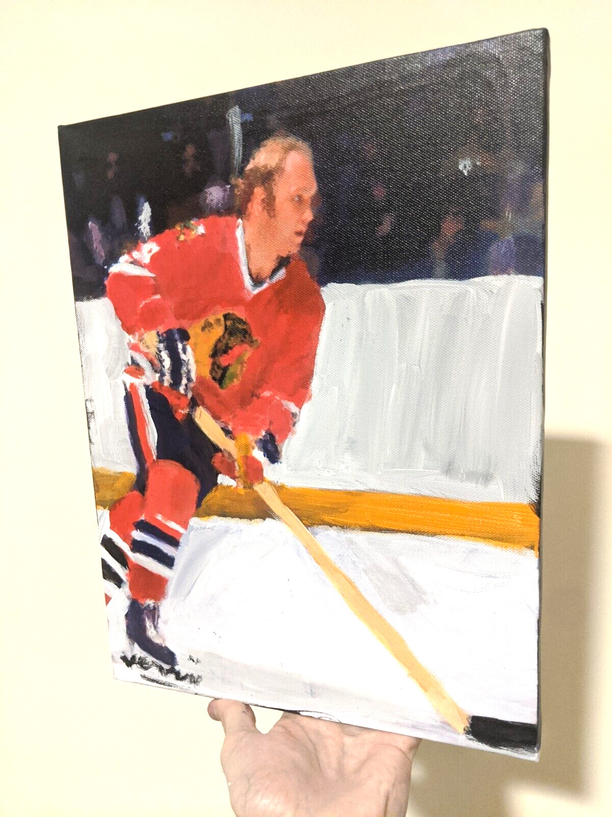 Bobby Hull Chicago Hockey Painting 11×14 Hockey art signed by the artist