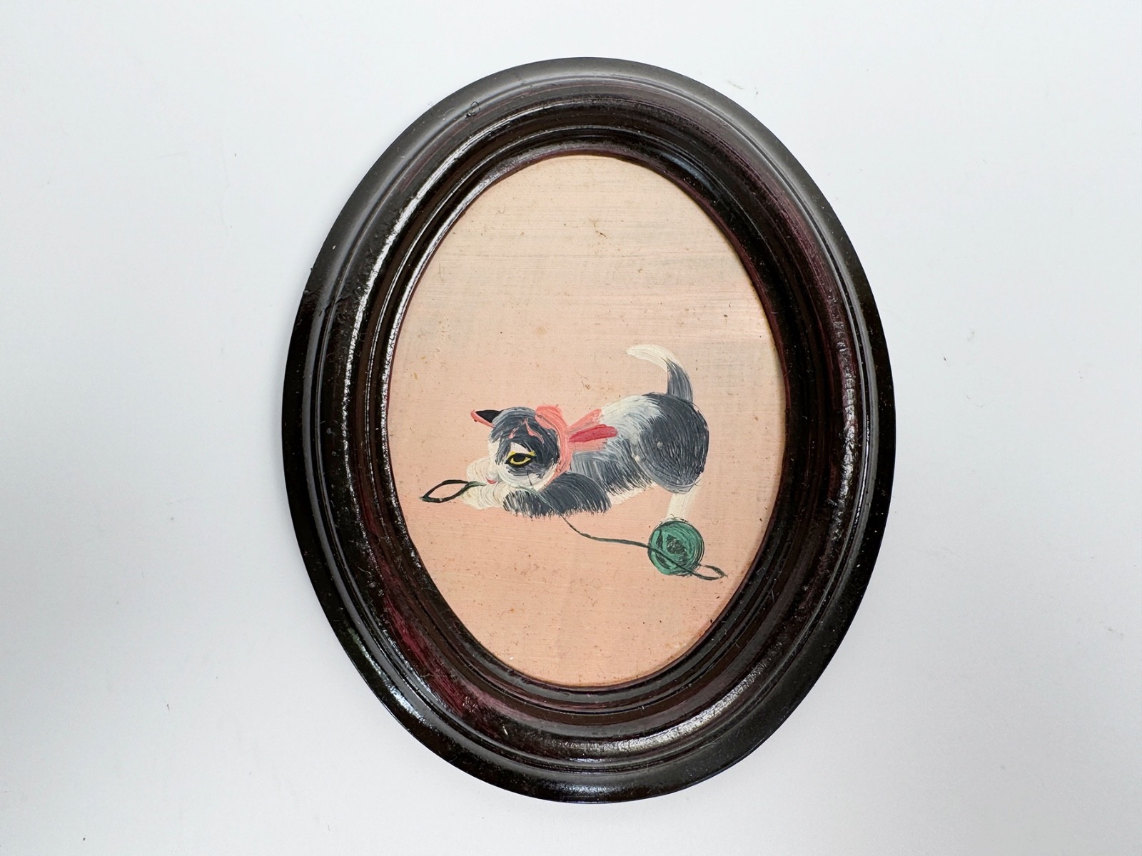 4 Mini VTG Oil Paintings Floral Still Life Pictures Oval Plastic Frames MCM 70’s