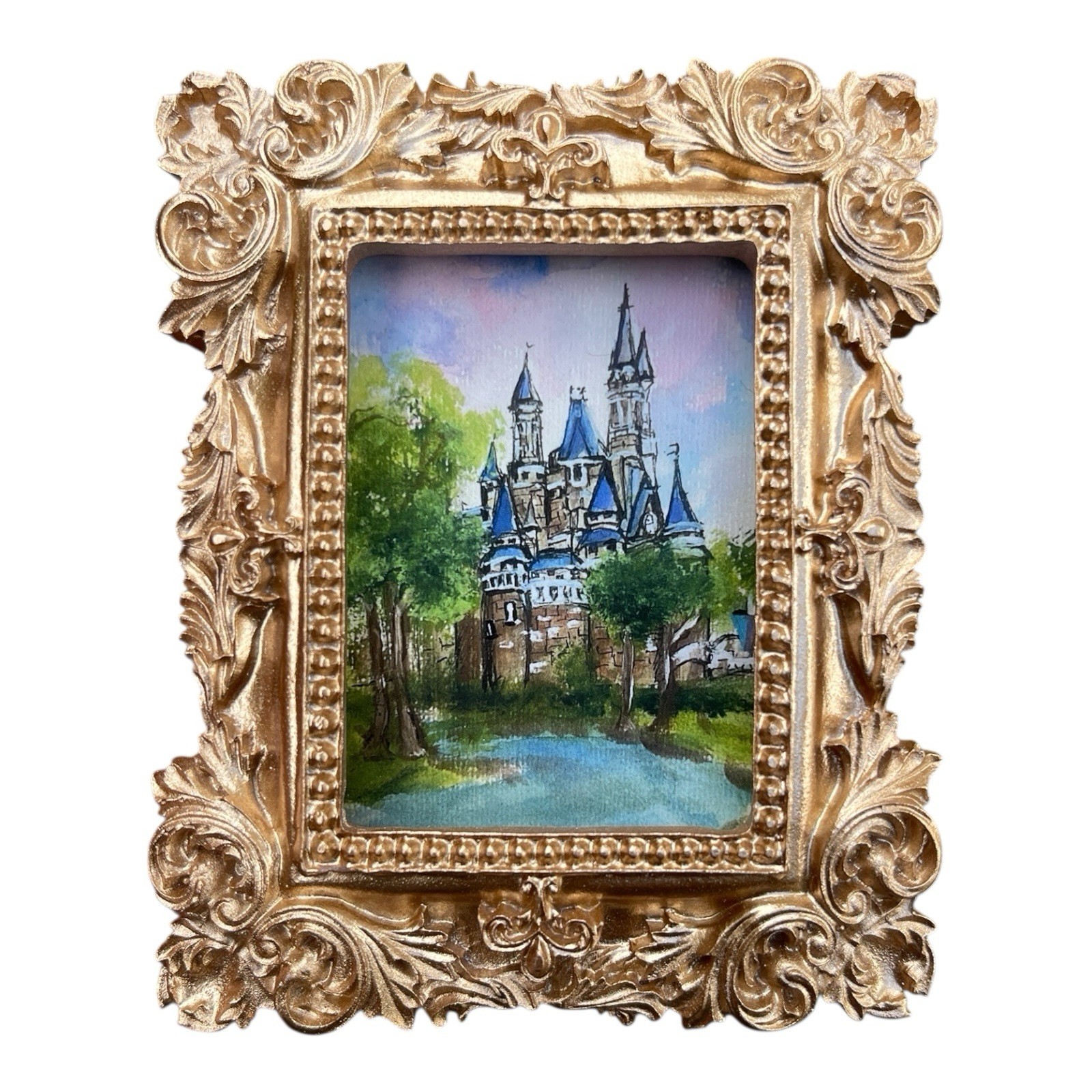 Disney Cinderella Castle portrait, mini gold framed print by artist, me!