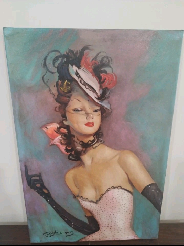 Jean-Gabriel Domergue Signed Oil Painting on Canvas 16×24 in Art Deco