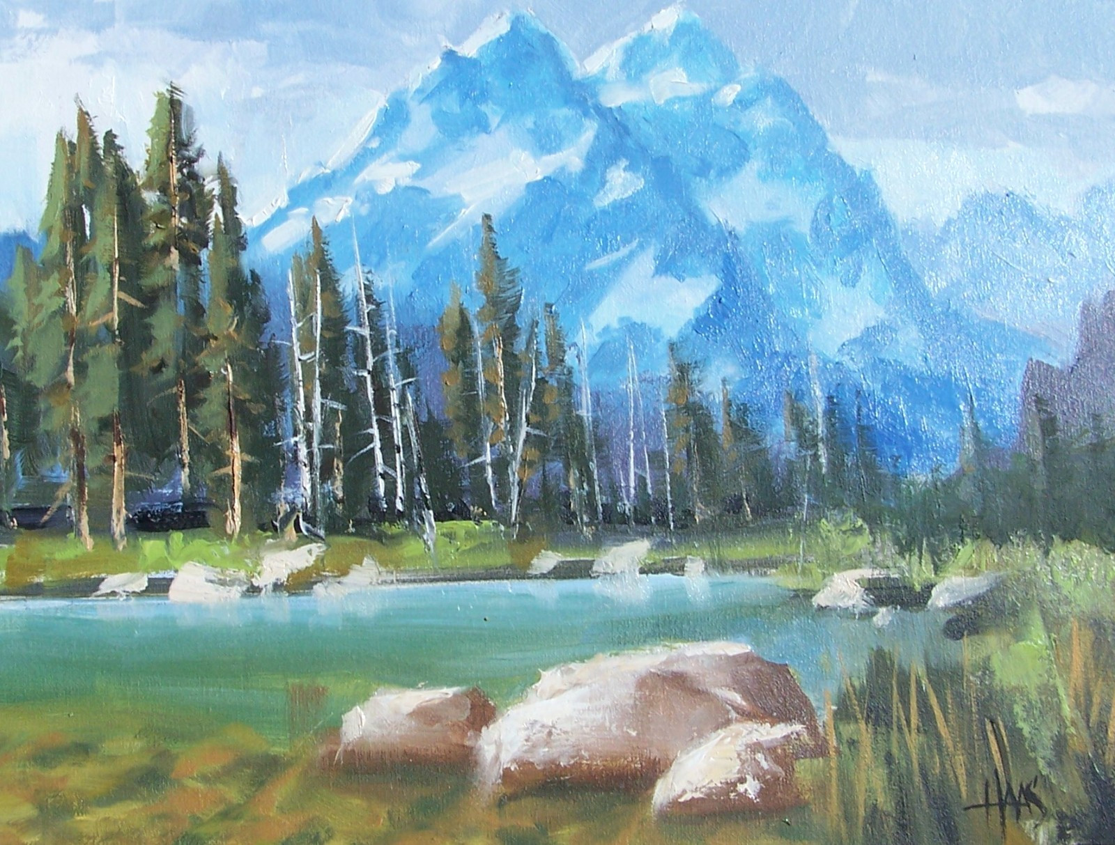 TOM HAAS painting ‘Coulter Bay’ oil 9″x12″ Wyoming Tetons mountains lake forest